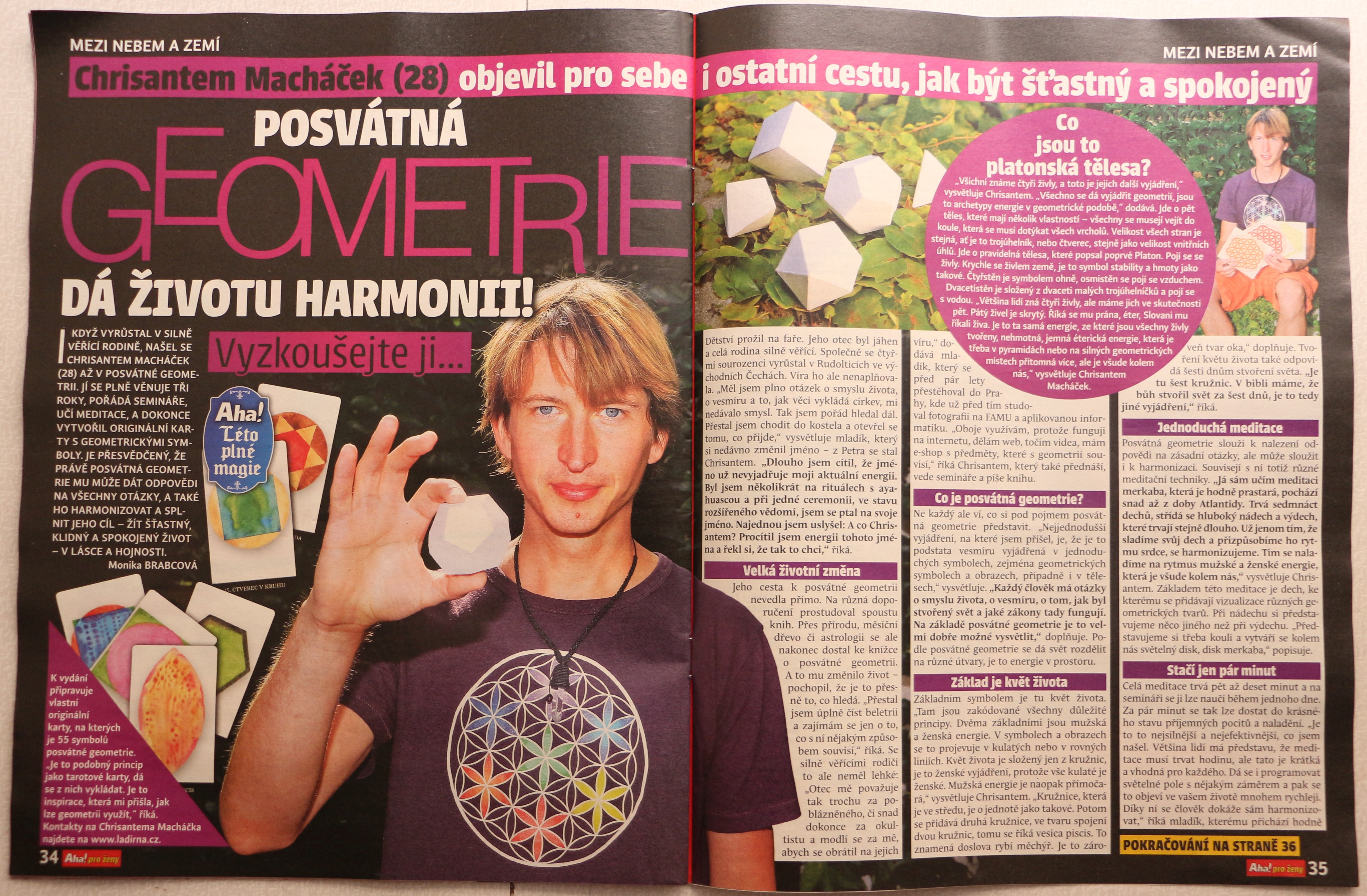 Článek o posvátné geometrii v časopise Aha! pro ženy