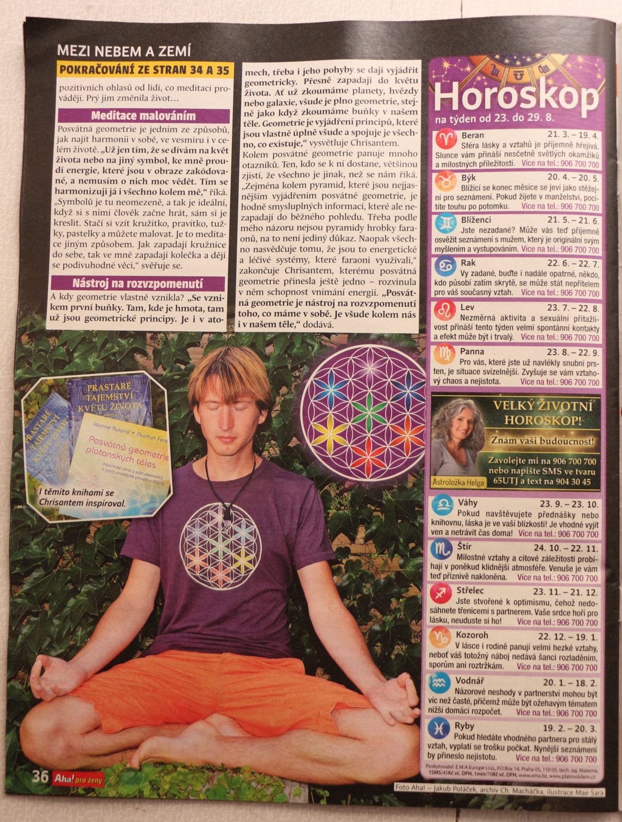 Článek o posvátné geometrii v časopise Aha! pro ženy