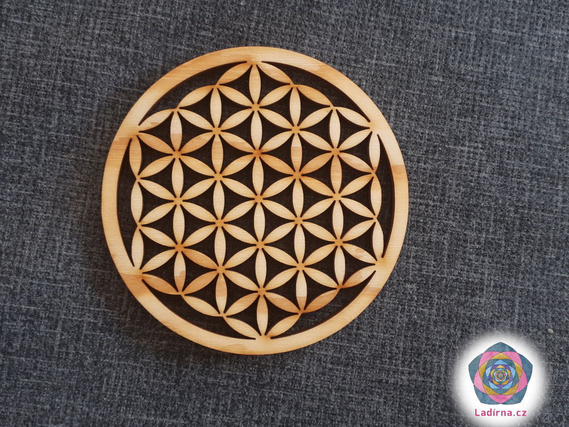 Dřevěný harmonizační Květ života 10 cm (dekorace, podložka, na stěnu...)