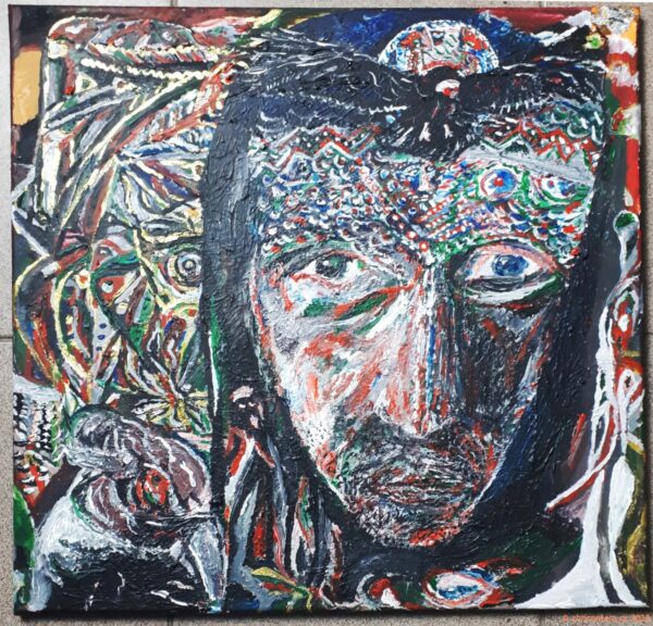Chrisantem Macháček: Obraz Aulum-Jum (akryl na plátně 50x50 cm)