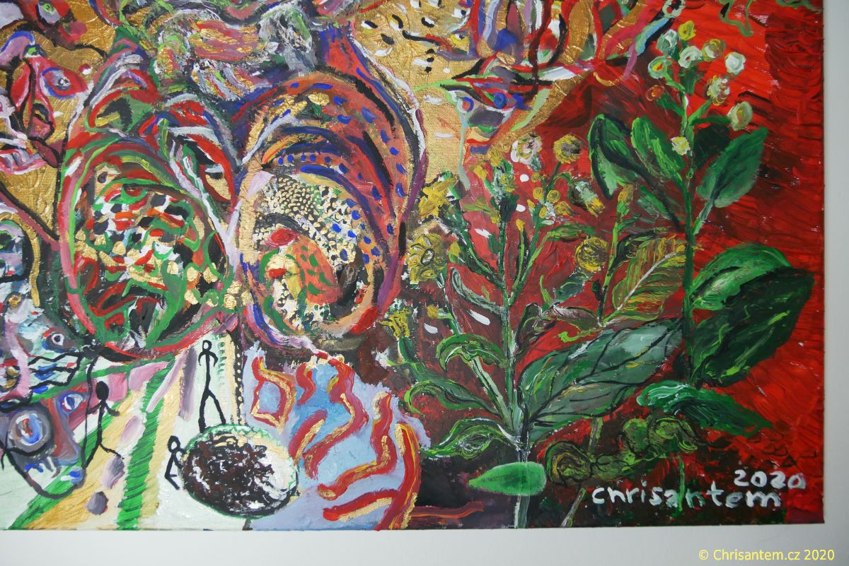 Chrisantem Macháček: Obraz "Mapacho Elohim", akryl na plátně 100x100 cm - Obrázek 9
