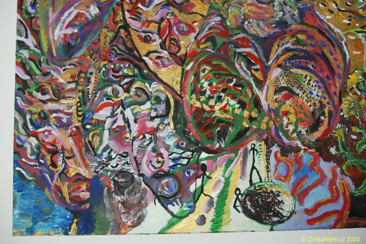 Chrisantem Macháček: Obraz "Mapacho Elohim", akryl na plátně 100x100 cm - Obrázek 8