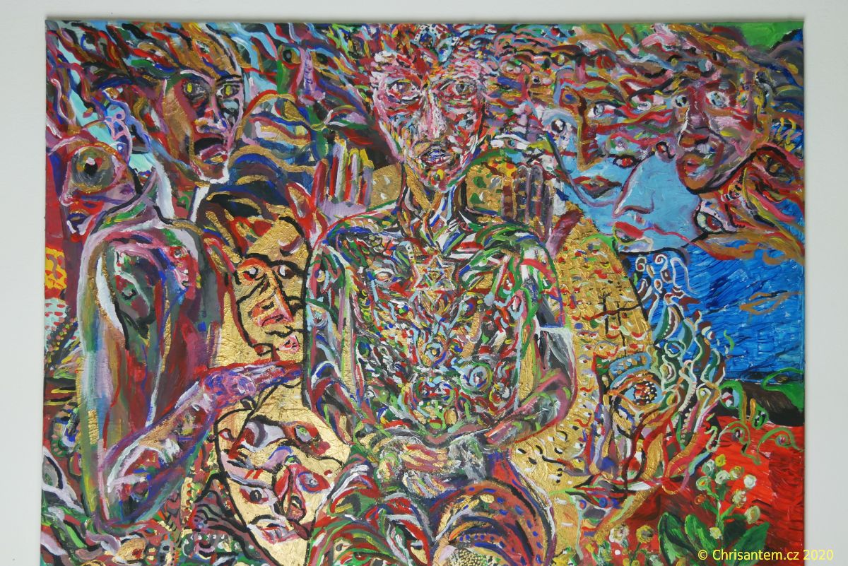 Chrisantem Macháček: Obraz "Mapacho Elohim", akryl na plátně 100x100 cm - Obrázek 7