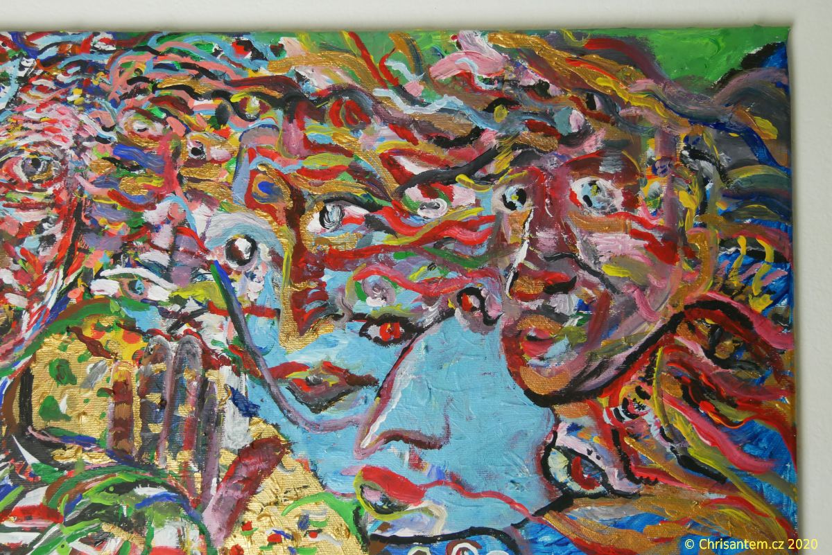 Chrisantem Macháček: Obraz "Mapacho Elohim", akryl na plátně 100x100 cm - Obrázek 6