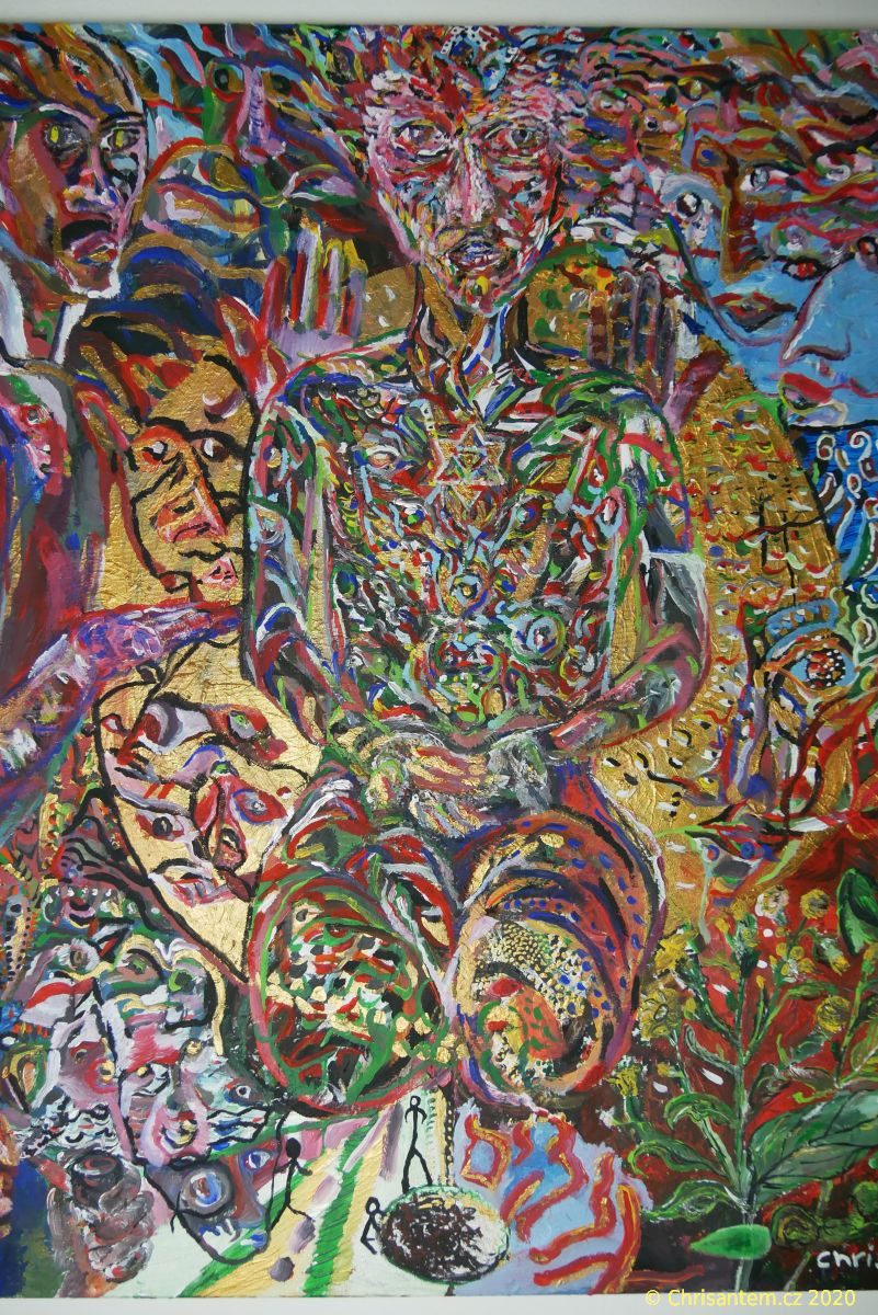 Chrisantem Macháček: Obraz "Mapacho Elohim", akryl na plátně 100x100 cm - Obrázek 4