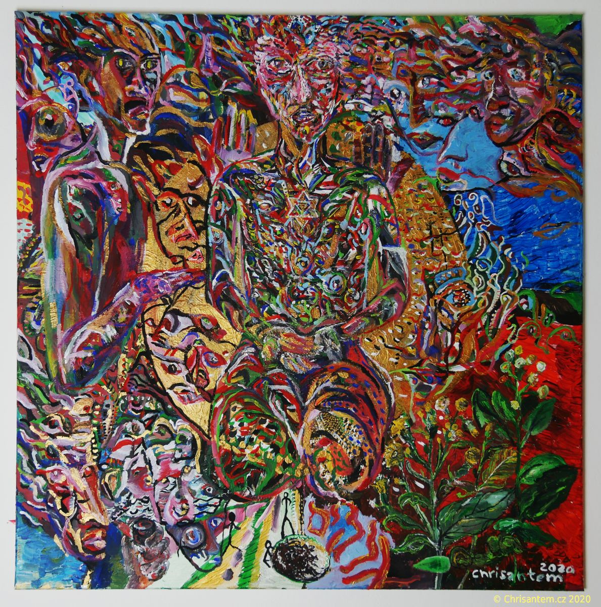 Chrisantem Macháček: Obraz "Mapacho Elohim", akryl na plátně 100x100 cm