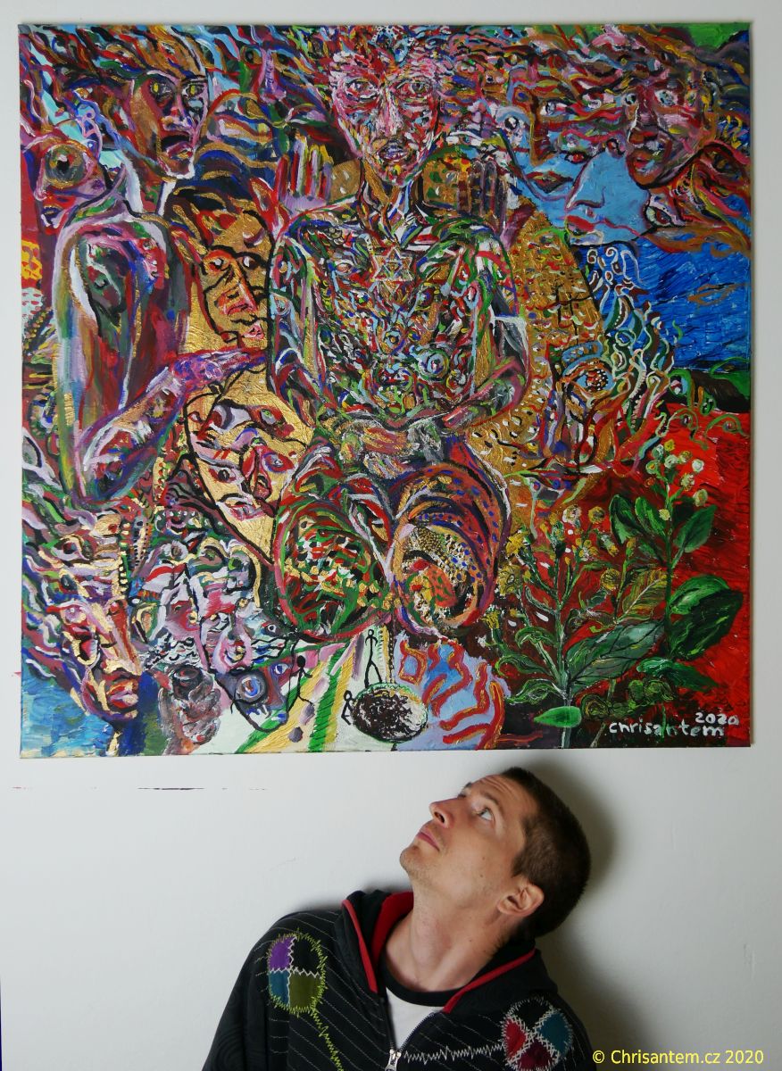 Chrisantem Macháček: Obraz "Mapacho Elohim", akryl na plátně 100x100 cm - Obrázek 10