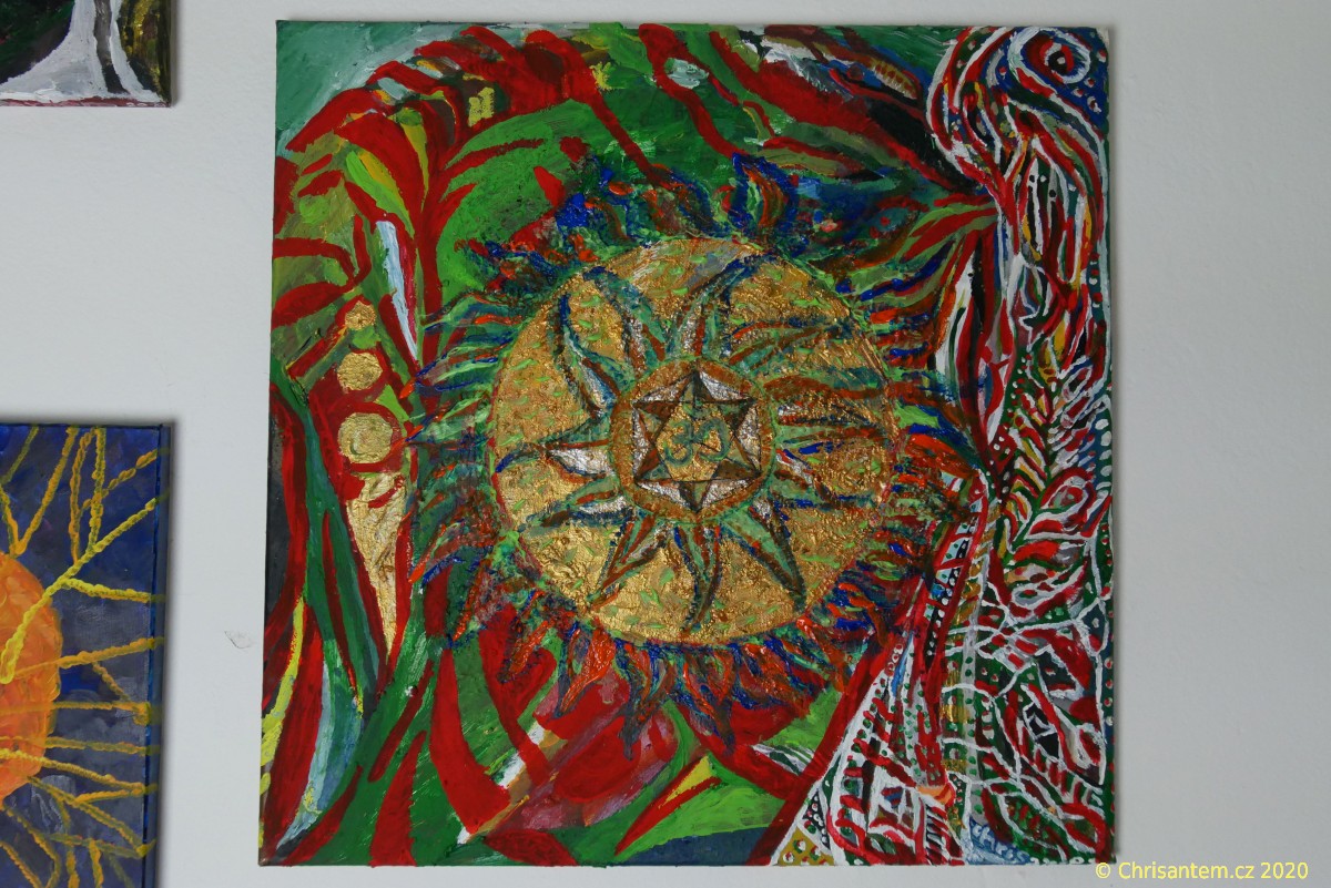 Chrisantem Macháček: Obraz „Zlatý disk Óm“, Akryl na plátně 50x50 cm, 2020 - Obrázek 2