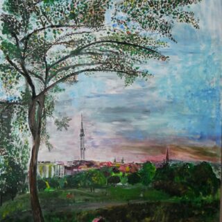 Chrisantem Macháček: Obraz „Imprese: Parukářka“, Akryl na plátně 150×96 cm, 2020