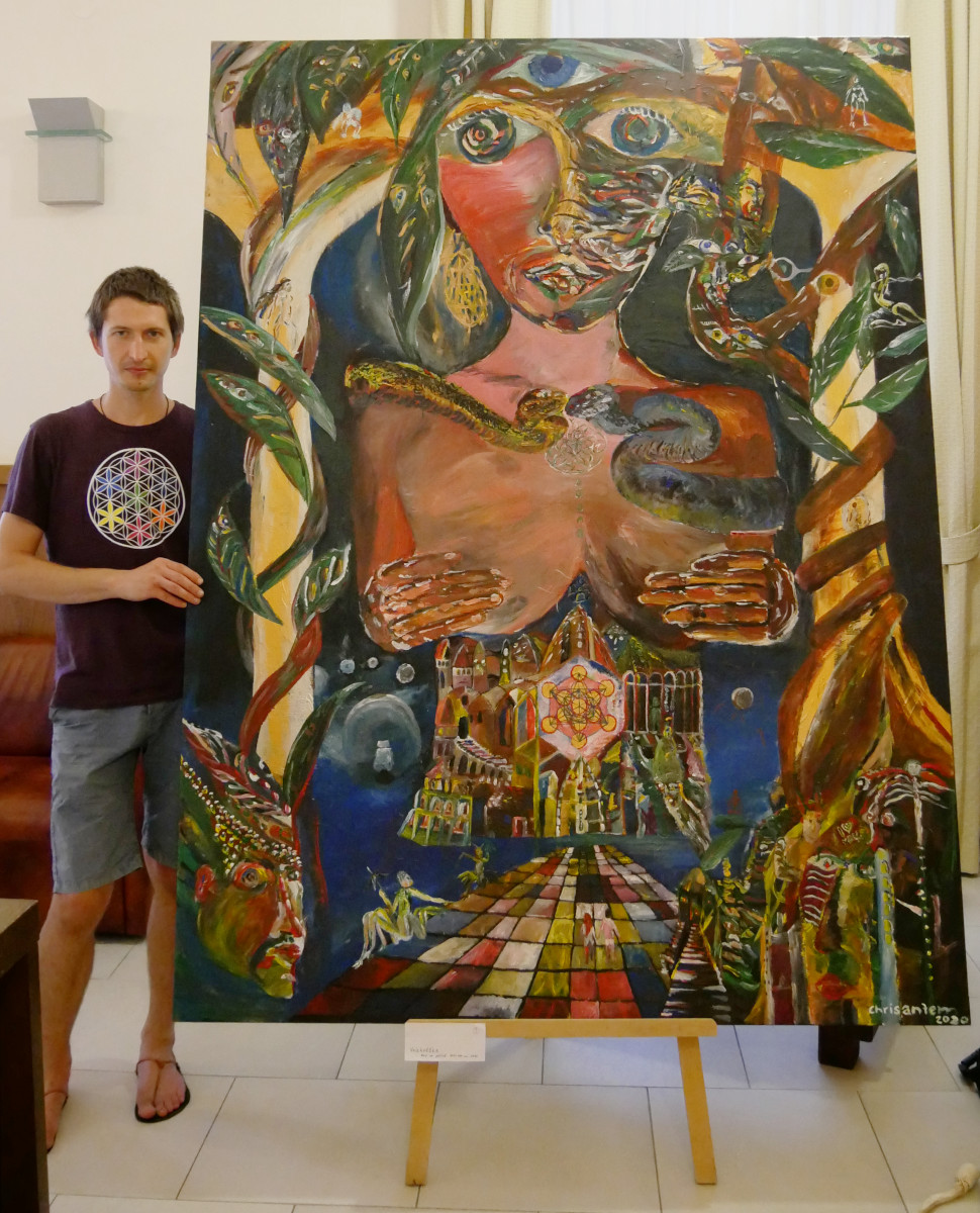 Chrisantem Macháček: Velekněžka, akryl na plátně 150x200 cm, 2020