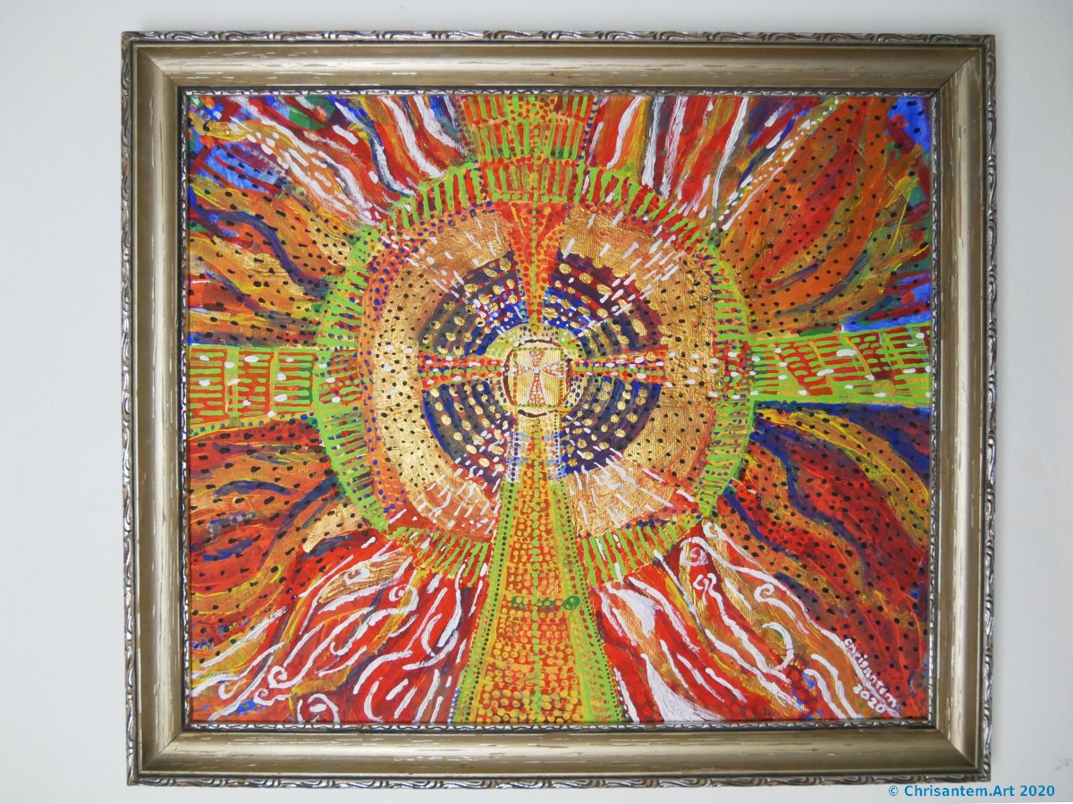 Chrisantem Macháček: Obraz „Požehnání“, 59 x 51 cm, Kolumbie 2020