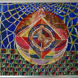 Chrisantem Macháček: Obraz „Existencionální meditace, neboli Nekonečný Zdroj Energie“, 59 x 53 cm, Kolumbie 2020