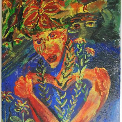 Chrisantem Macháček: Obraz „Tonantzin“, akryl na plátně 36×52 cm, 2020