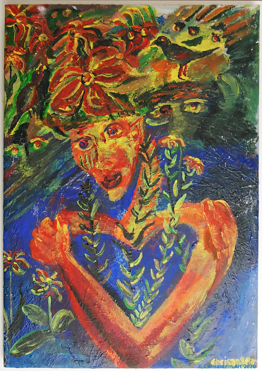 Chrisantem Macháček: Obraz „Tonantzin“, akryl na plátně 36×52 cm, 2020