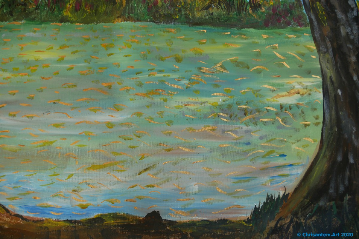 Chrisantem Macháček: Obraz „Řeka Malá Rhôna“, 100×100 cm, Francie 2020 - Obrázek 5