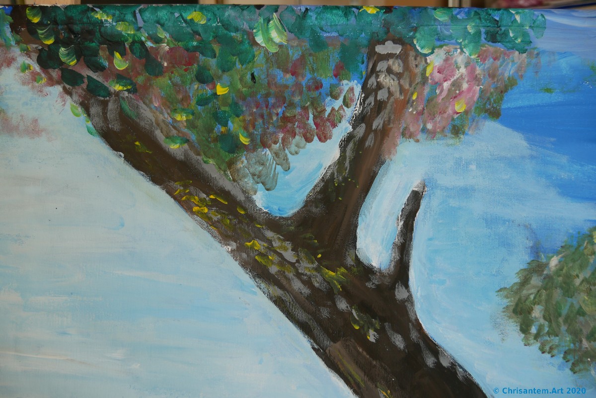 Chrisantem Macháček: Obraz „Řeka Malá Rhôna“, 100×100 cm, Francie 2020 - Obrázek 3