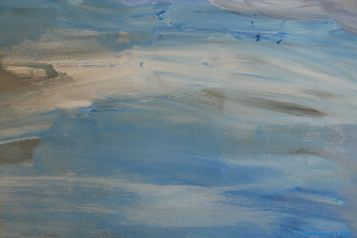 Chrisantem Macháček: Obraz „Kitesurfeři na pláži Beauduc“, 100×100 cm, Francie 2020 - Obrázek 7