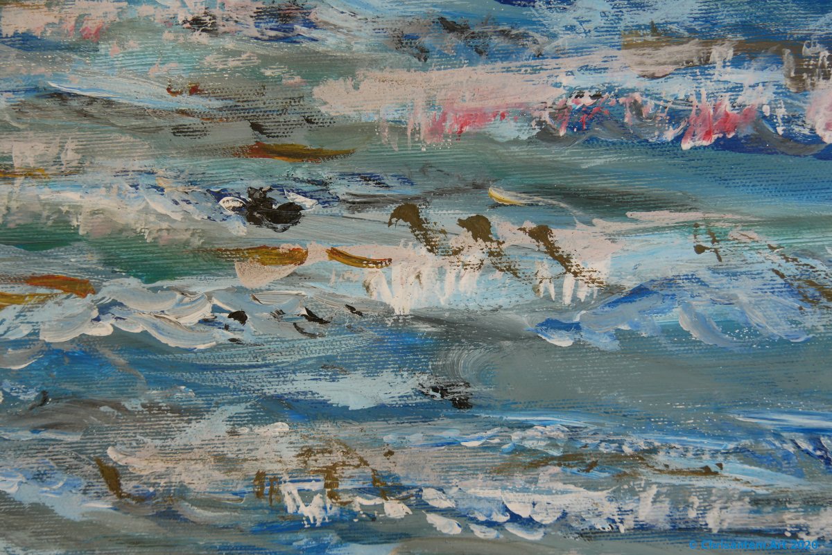 Chrisantem Macháček: Obraz „Kitesurfeři na pláži Beauduc“, 100×100 cm, Francie 2020 - Obrázek 9