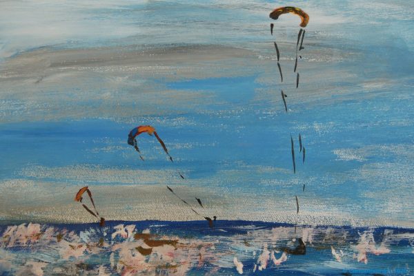 Chrisantem Macháček: Obraz „Kitesurfeři na pláži Beauduc“, 100×100 cm, Francie 2020 - Obrázek 10
