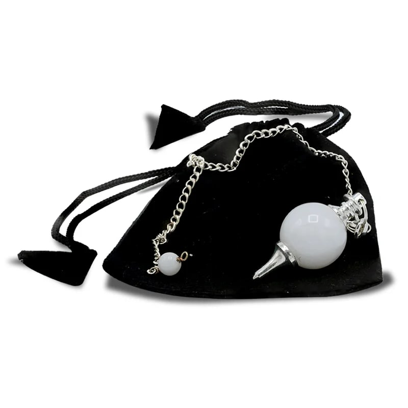 Ezoterické kyvadlo z leštěného bílého achátu a kov - Obrázek 2