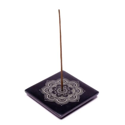 Vykuřovací podložka a stojánek na vonné tyčinky "Mandala", černý kámen