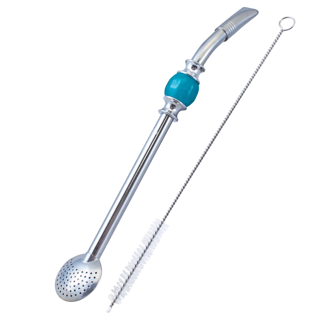 Bombilla (nerezové brčko s filtrem) Bomb modrý + čistící kartáč